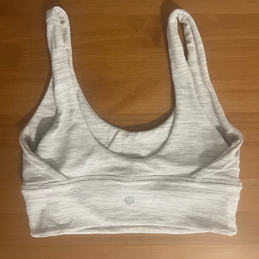 LULU LEMON light grey/white stripe sports bra. Size 4